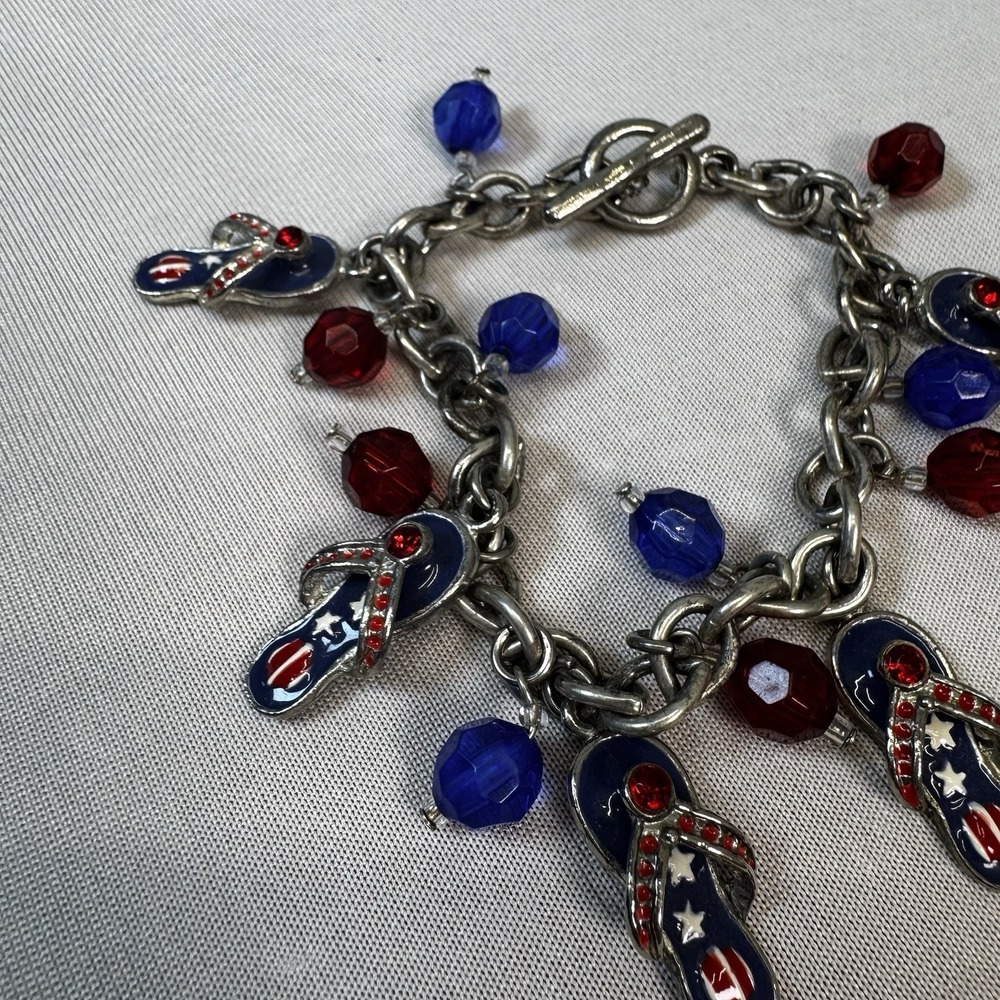 Red & Blue Americana Flip Flip Charm Bracelet With‎ Toggle Clasp